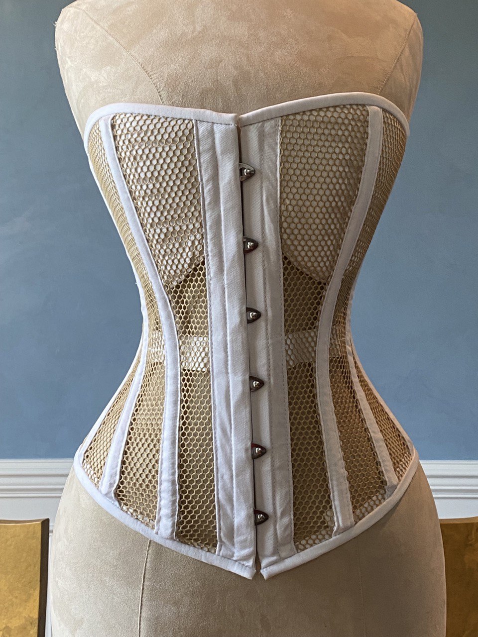 Overbust mesh authentic corset with cups. Gothic Victorian, steampunk affordable, plus size Corsettery