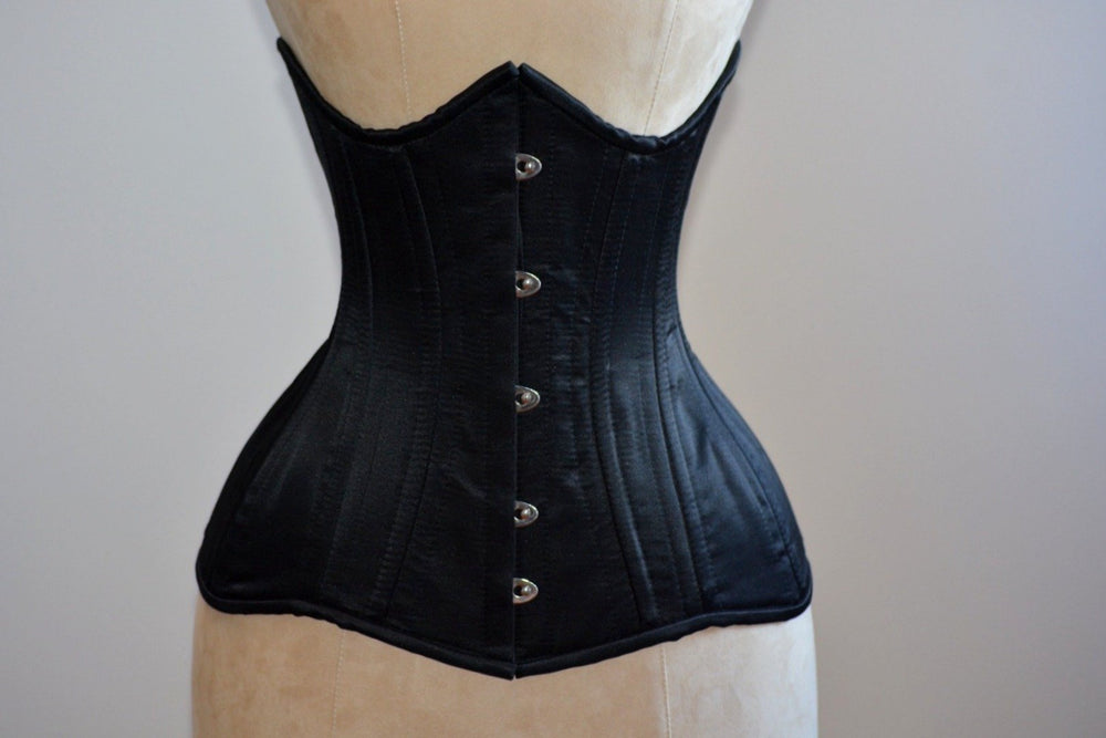 Real double row steel boned underbust corset from satin. Real waist training corset for tight lacing. Gothic, steampunk corset