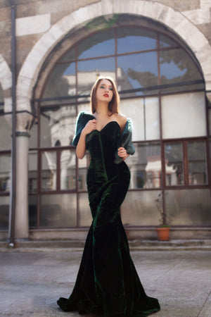 Mermaid long velvet corset dress. Gothic, steampunk velvet dress, vampire dress Corsettery
