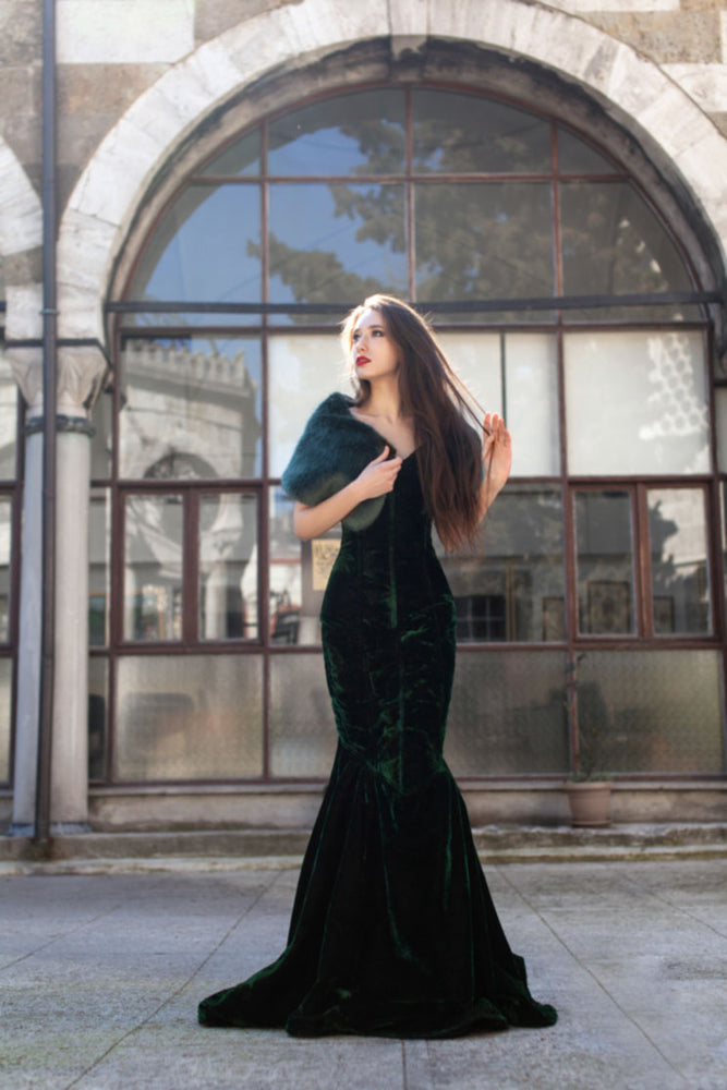 Mermaid long velvet corset dress. Gothic, steampunk velvet dress