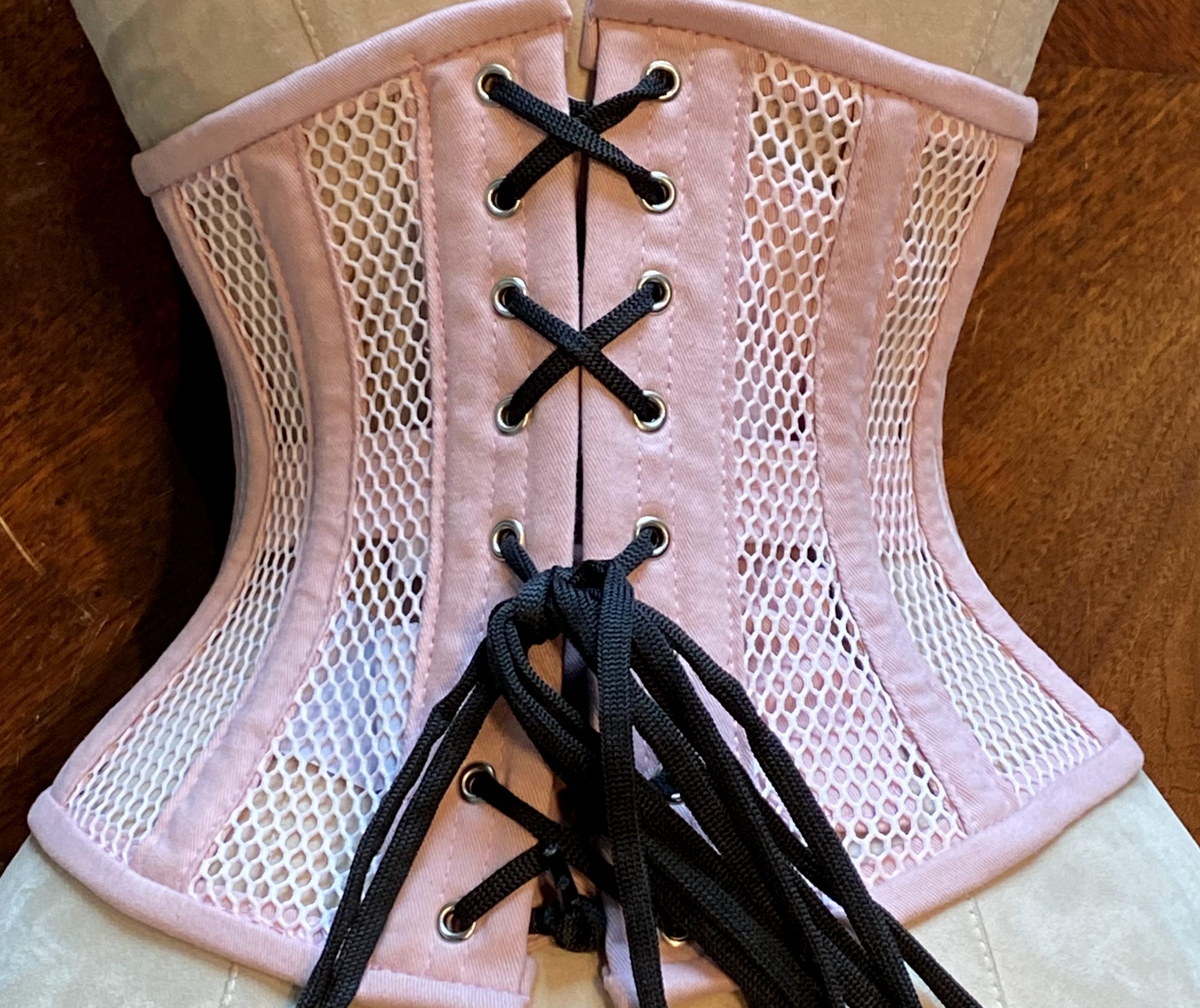 Real steel boned underbust underwear corset from transparent mesh