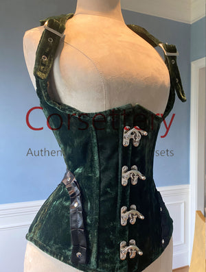 Classic brocade overbust corset vest inspired by Audrey Hepburn with  shoulder straps. Steel-boned corset top for tight lacing.