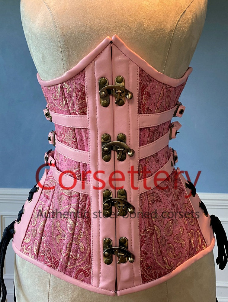 Double row steel boned authentic underbust brocade corset with leather bones. Western collection Hourglass waist training corset, coachella, exclusive steampunk corset, burlesque Corsettery