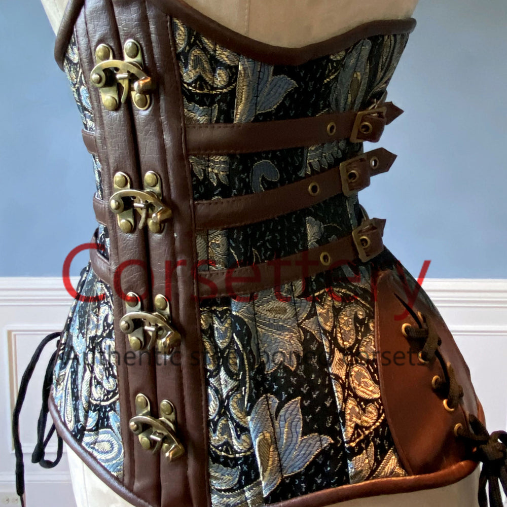 
                  
                    Double row steel boned authentic underbust brocade corset with leather bones. Western collection Hourglass waist training corset, coachella, exclusive steampunk corset, burlesque Corsettery
                  
                
