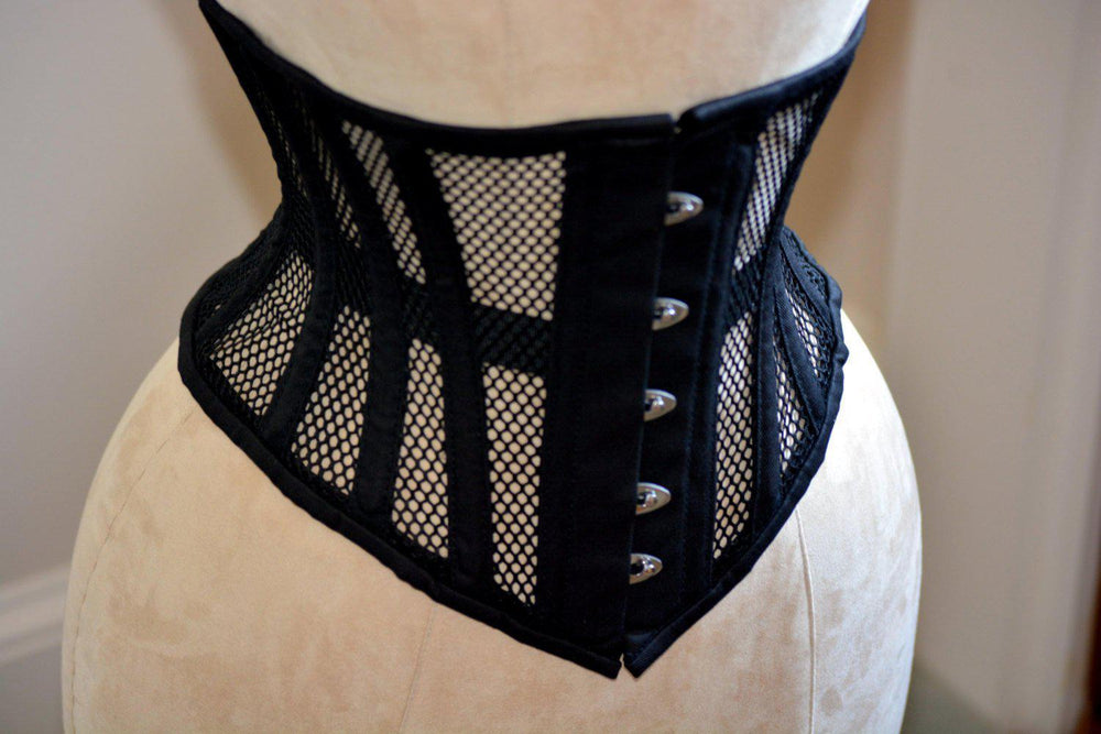 Real steel boned underbust underwear corset from transparent mesh and cotton. Ready to ship