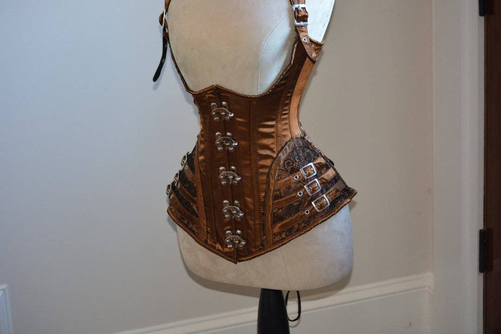 Vest corset in steampunk style from satin. Gothic Victorian, steampunk affordable corset Corsettery