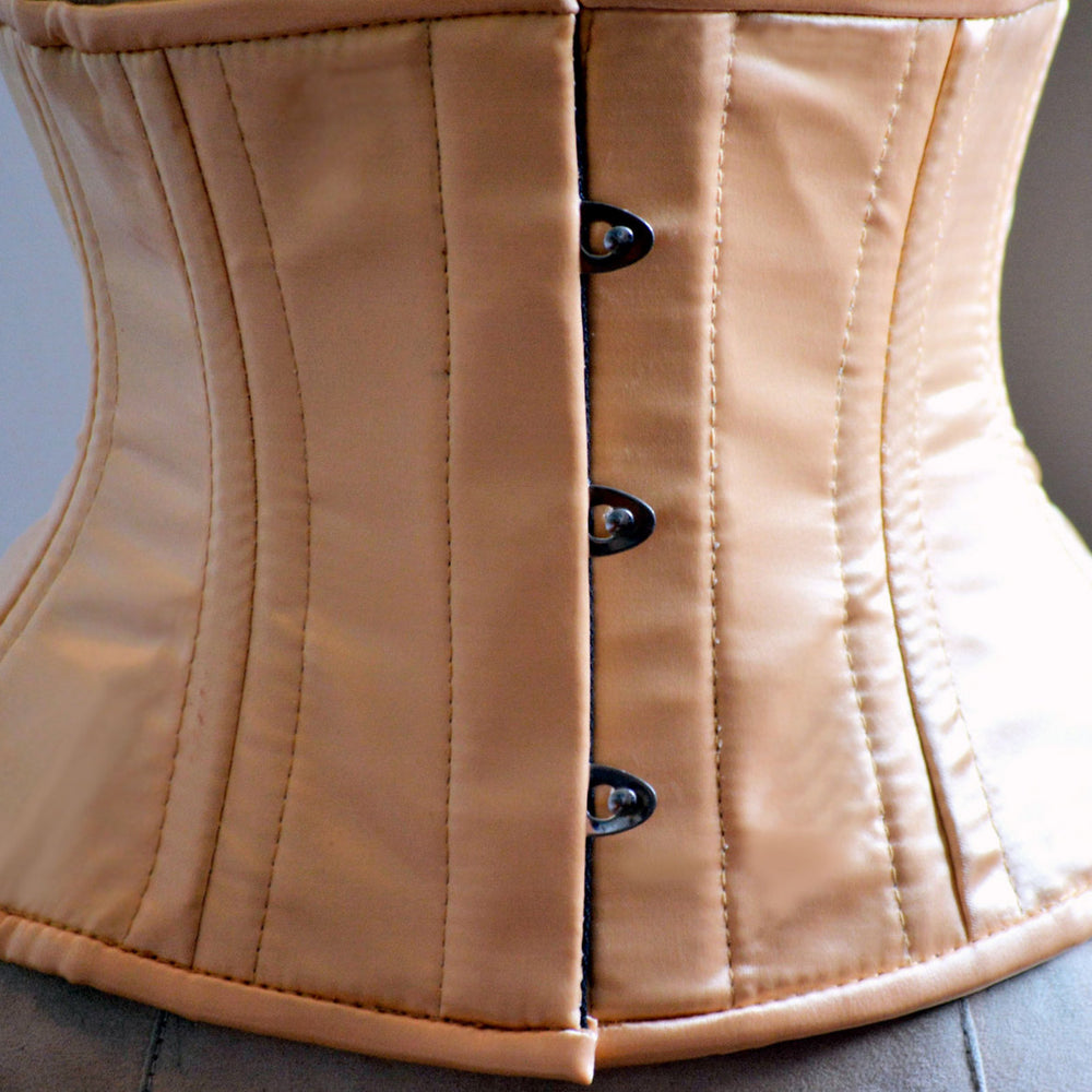 Short nude satin steelboned authentic waspie corset for tight lacing. – Corsettery  Authentic Corsets USA