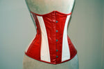 Corsetto cosplay rosso e bianco di Capitan America in vera pelle tinto a mano, disossato in acciaio realizzato su misura corsetto esclusivo, corsetto in pelle steampunk