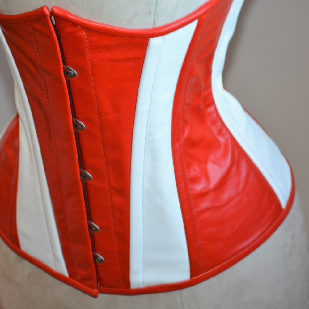 Hand dyed real leather Captain America red and white cosplay corset, s –  Corsettery Authentic Corsets USA
