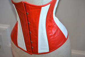 Hand dyed real leather Captain America red and white cosplay corset, steel boned made to measures exclusive corset, steampunk leather corset Corsettery