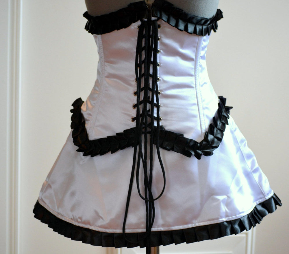 Steel boned underbust corset and skirt maid Kakouen Myousai cosplay Masaki. Waist training corset, maid costume, authentic corset