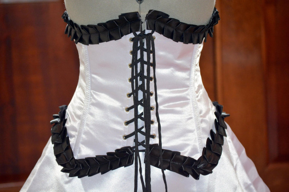 Steel boned underbust corset and skirt maid Kakouen Myousai cosplay Masaki. Waist training corset, maid costume, authentic corset Corsettery