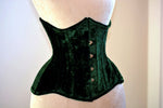 Real double row steel boned underbust velvet corset of short design with long hips Corsettery