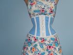 Real steel boned waspie corset from light blue cotton. Waist training fitness edition. Gothic, steampunk, custom made steel-boned corset