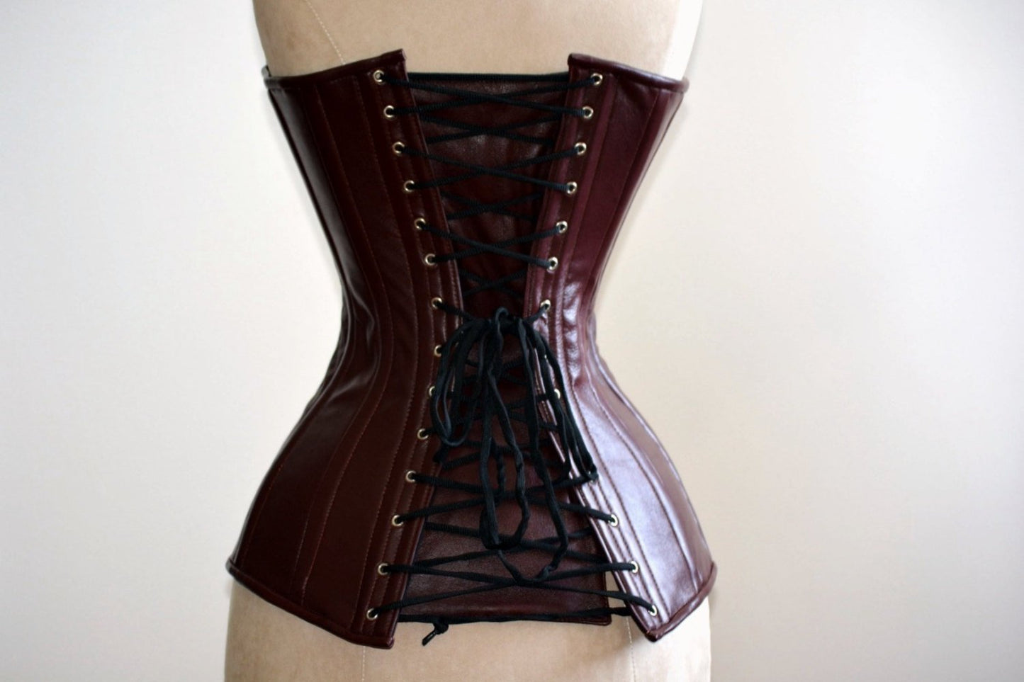 
                  
                    Long steel-boned corset, black, brown, white, red real leather. Gothic, steampunk, bdsm, authentic waist training corset for tall Corsettery
                  
                