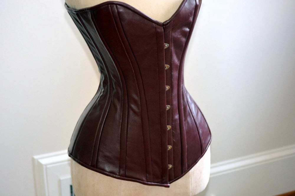 Long steel-boned corset, black, brown, white, red real leather. Gothic, steampunk, bdsm, authentic waist training corset for tall Corsettery