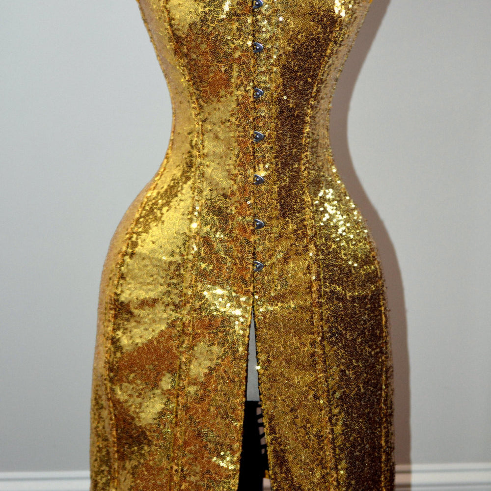 
                  
                    Exclusive shiny corset in caftan style, golden, silver, red, black available. Corsettery
                  
                