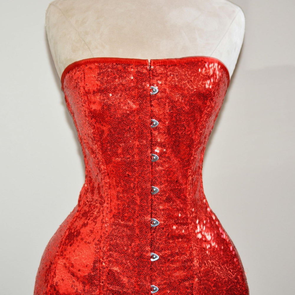 
                  
                    This Exclusive Shiny Corset Mini Bodycon Dress, golden, silver, red and black available. New Year and Christmas gift, authentic made to measures corset Corsettery
                  
                