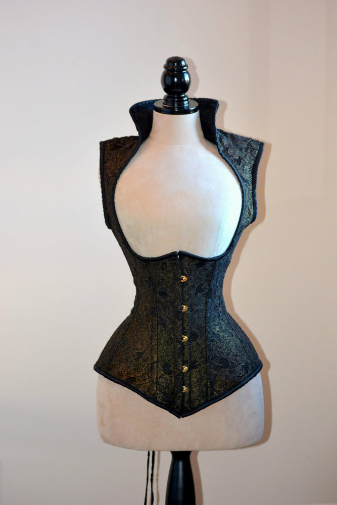 Vest corset in gothic style with high back. Gothic Victorian, steampunk affordable cheap corset, girlfriend's gift, historical corset