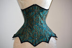 Steel boned underbust corset from green brocade made personally for you. Real waist training corset for tight lacing. Gothic, steampunk