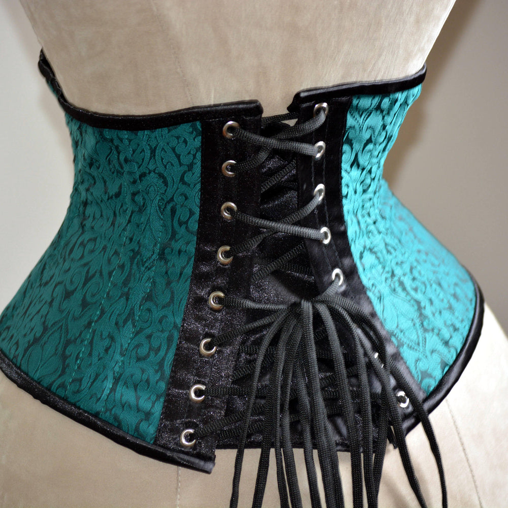 Classic brocade steel-boned authentic waspie corset for tight lacing and waist training. Gothic, vintage, historical, Renaissance Corsettery