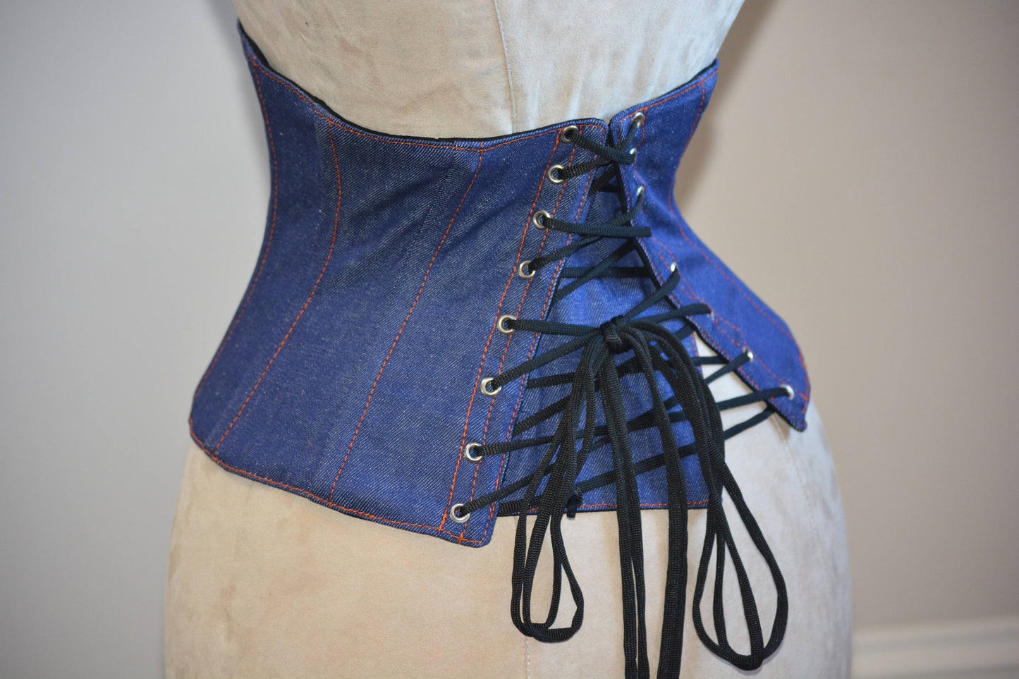 
                  
                    Trendy waspie belt corset from denim. Waist training fitness edition corset belt with laces in front, trendy summer corset Corsettery
                  
                