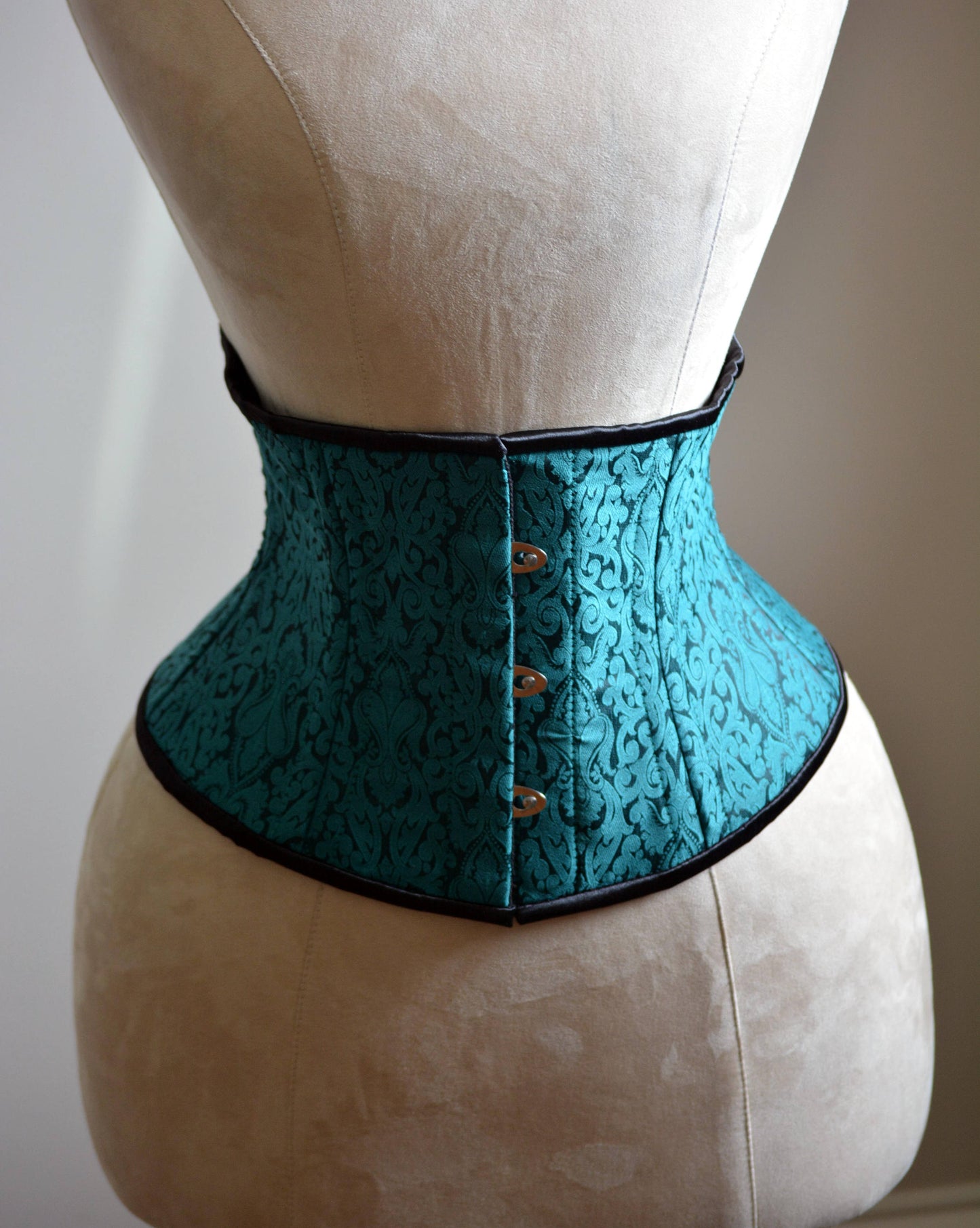 Classic brocade steel-boned authentic waspie corset for tight lacing and waist training. Gothic, vintage, historical, Renaissance Corsettery
