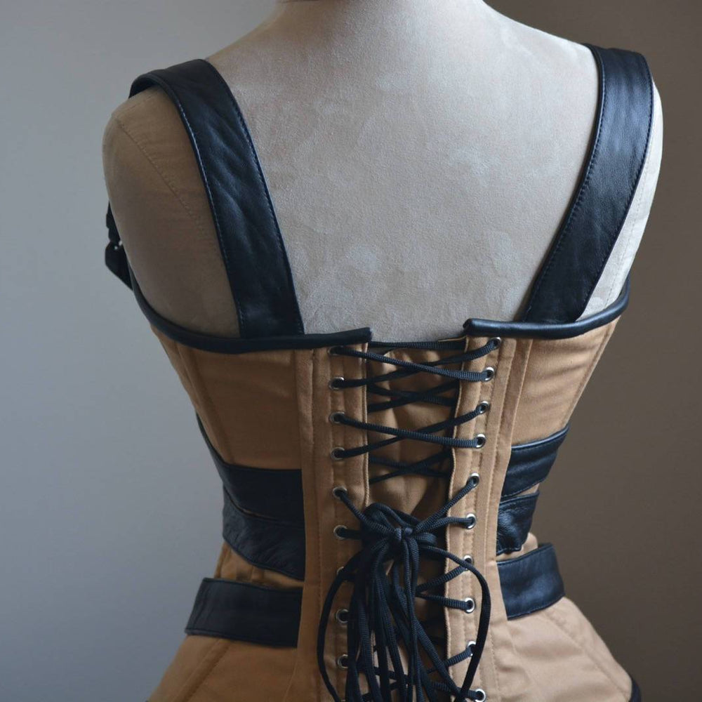 
                  
                    Cosplay Angel Dust corset from cotton and real black leather. Gothic, steampunk, convention, deadpool, historical Victorian, prom corset Corsettery
                  
                