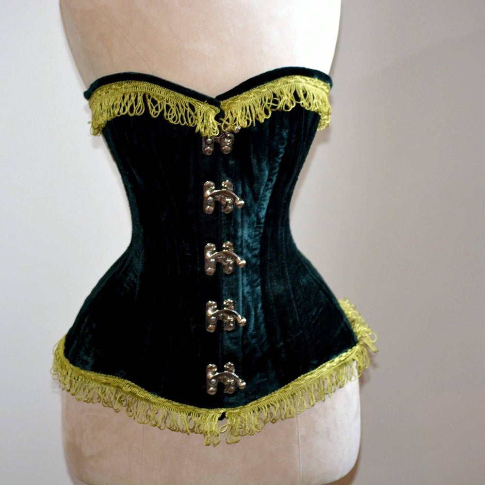 
                  
                    Green velvet exclusive corset from Western Collection, steampunk, burlesque, circus cosplay, authentic waisttraining, gift, pirate Corsettery
                  
                