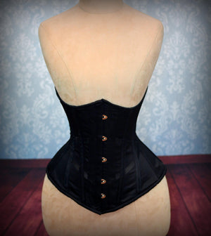 Hourglass made to measures underbust authentic satin corset, only bespoke. Corsettery
