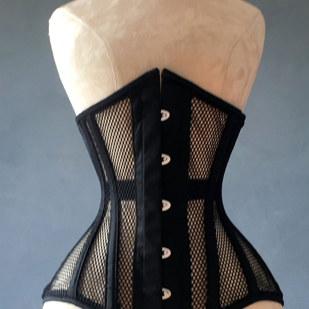
                  
                    Black steel boned underbust corset from mesh. Authentic corset for tight lacing Corsettery
                  
                