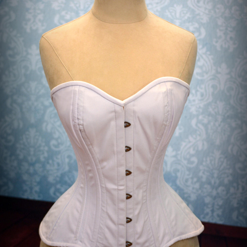 Cotton made to measures overbust authentic corset with long hip-line. Steel-boned corset for tight lacing, prom, gothic, wedding, valentine Corsettery