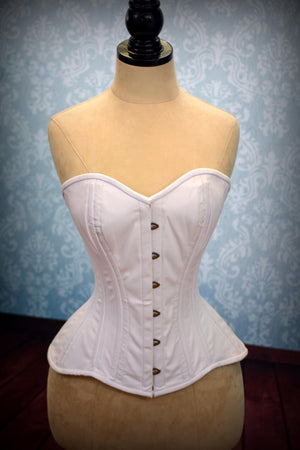 Cotton made to measures overbust authentic corset with long hip-line. Steel-boned corset for tight lacing, prom, gothic, wedding, valentine Corsettery