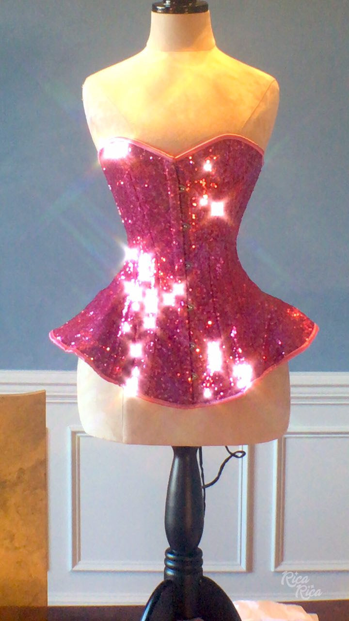 The Ramona Corset. Bespoke high quality authentic peplum style corset from sequins on steel bones Corsettery