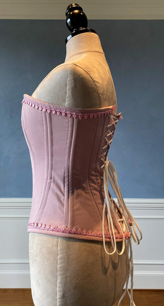 Authentic cotton corset: vintage pink cotton overbust corset Corsettery