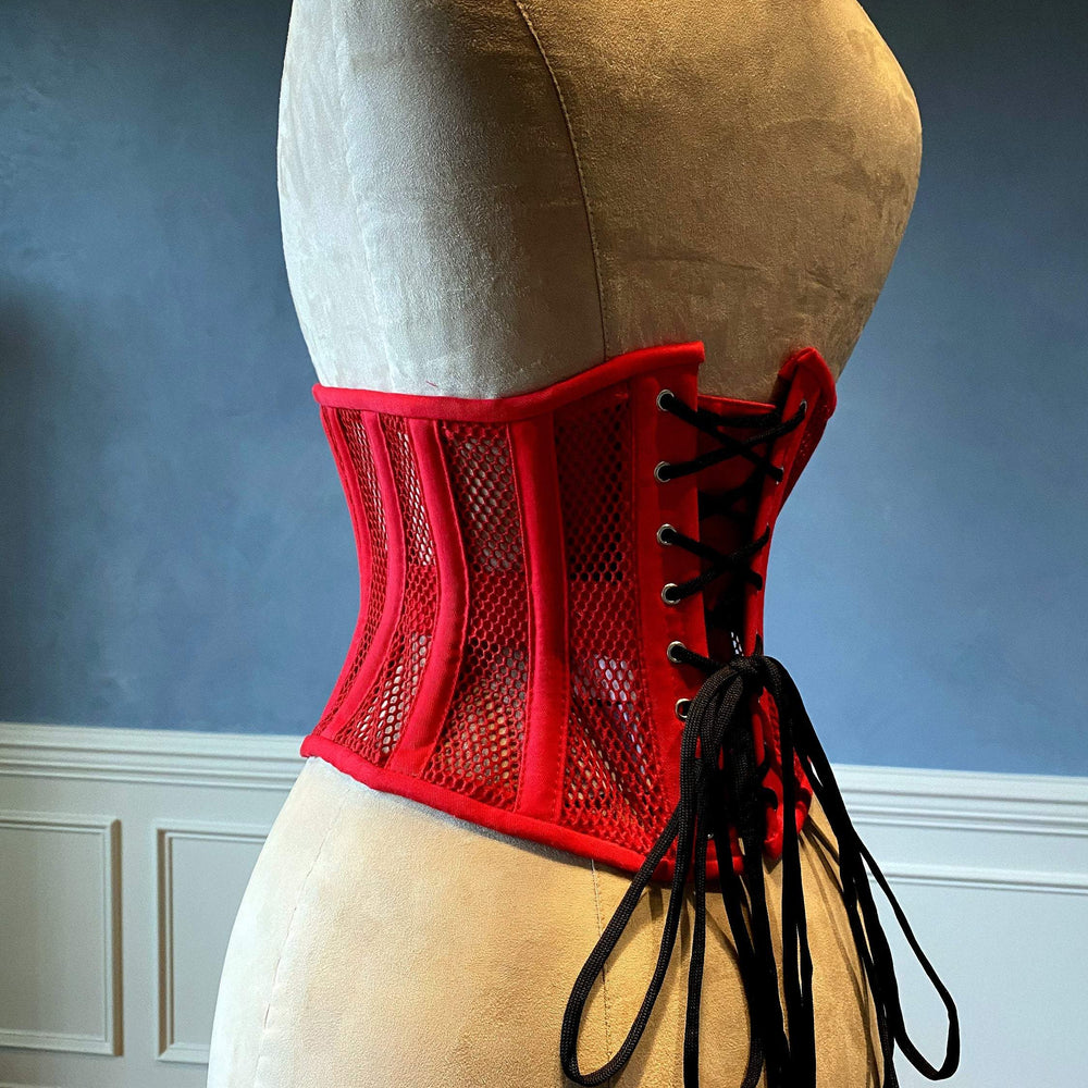 Red Satin and Black Lace Underbust Cincher Corset