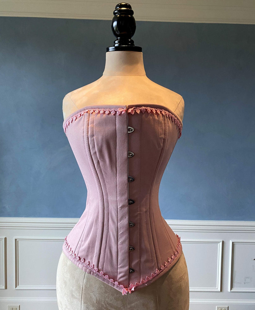 Corset en coton authentique:corset overbust en coton rose vintage