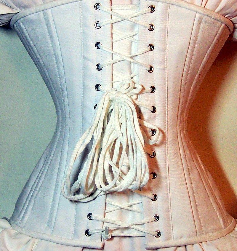 Exclusive white bridal steel-boned corset for tight lacing covered by –  Corsettery Authentic Corsets USA
