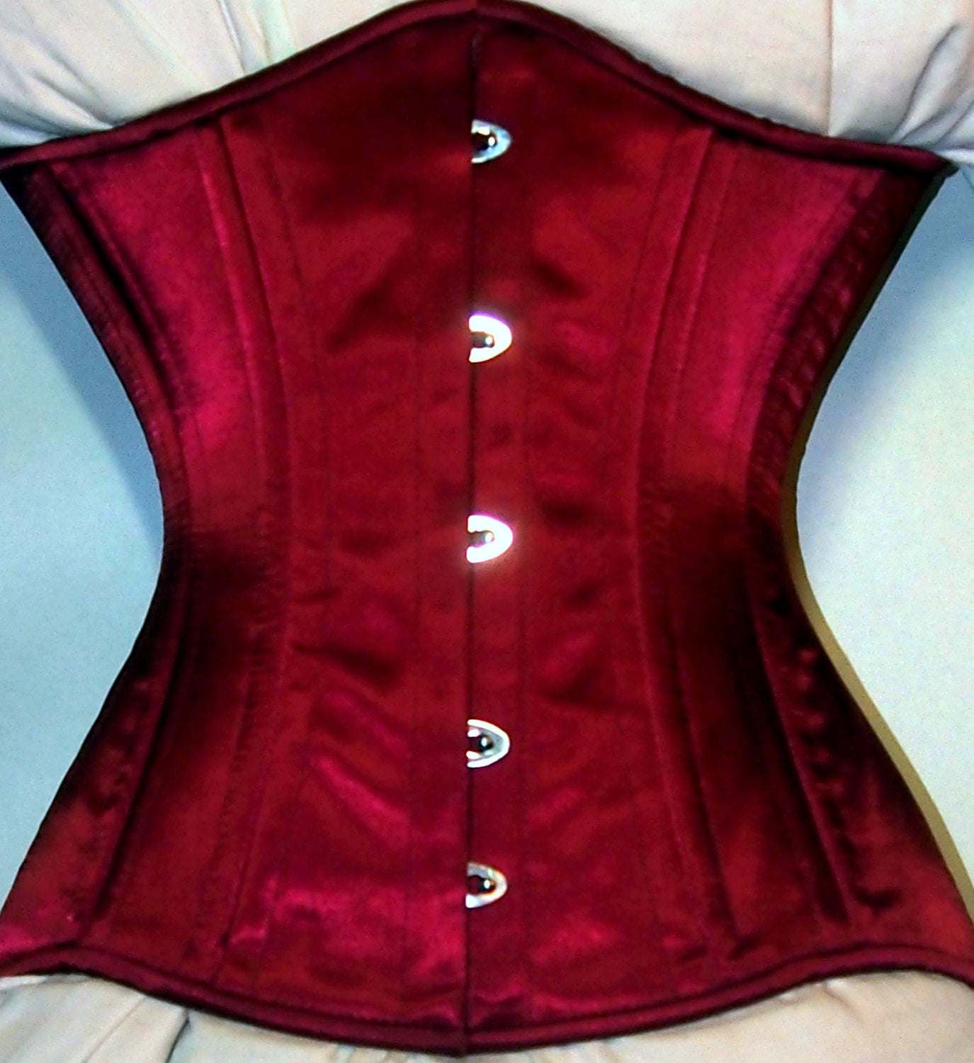 Real double row steel boned underbust corset from satin. Real waist training corset for tight lacing. Black, white, red, pink and other colors Corsettery