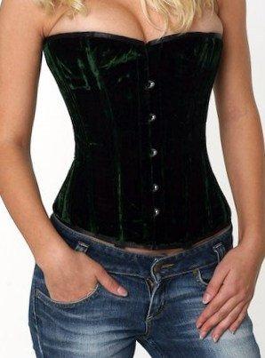 
                  
                    Velvet halfbust steel-boned authentic heavy corset, different colors. Dark gold (rust) color and classic Victorian design for steampunk Corsettery
                  
                