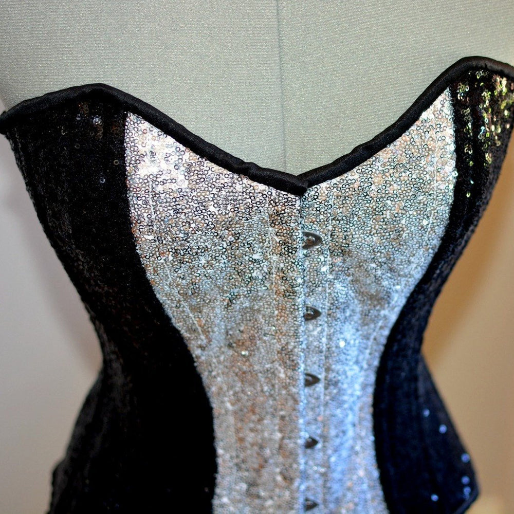 
                  
                    Shiny glitter overbust authentic corset, sample sale, waist 24". Steel-boned for tight lacing. Prom, shiny burlesque, cosplay, couture corset Corsettery
                  
                