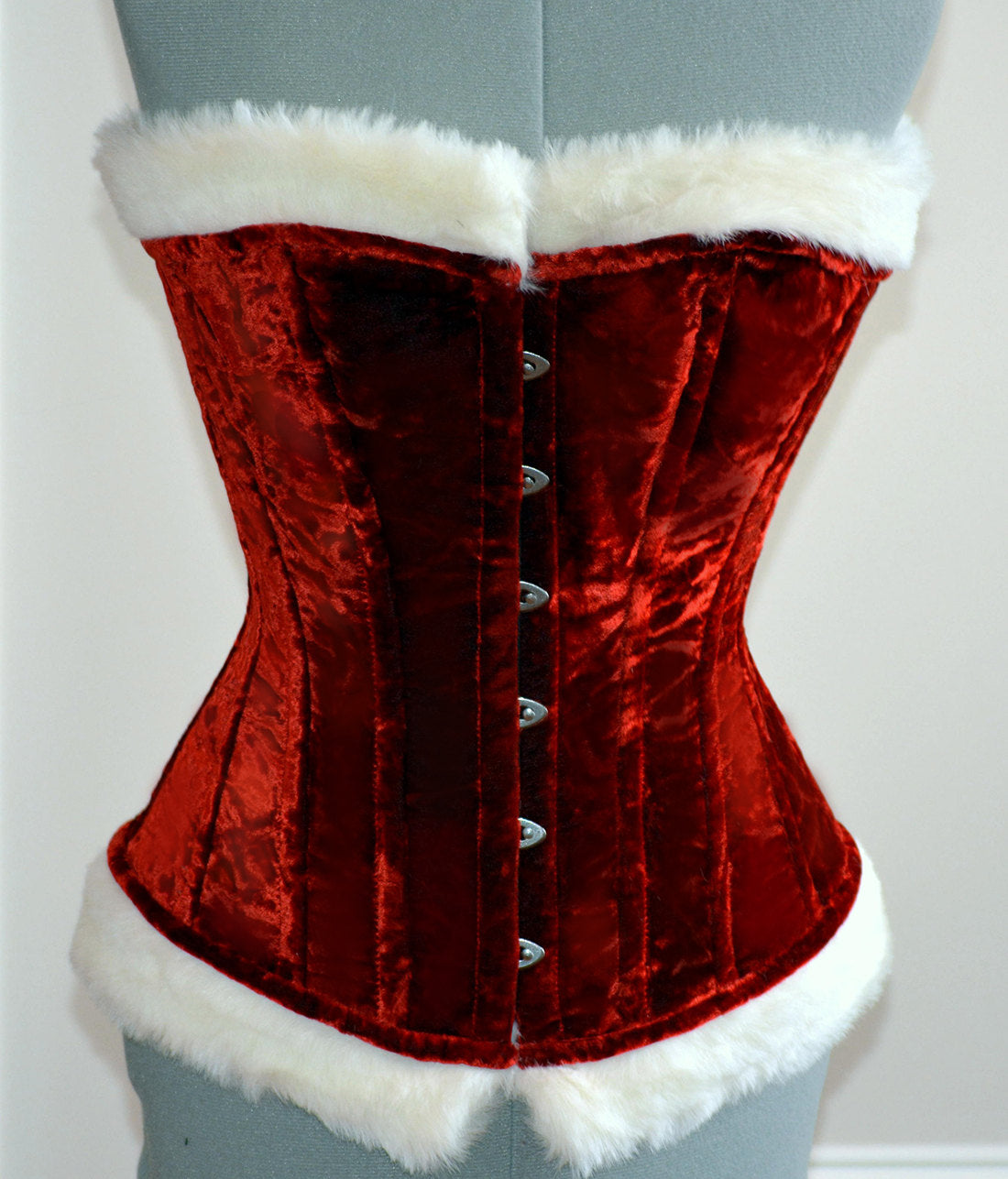 Overbust mesh and velvet authentic corset with cups and garter