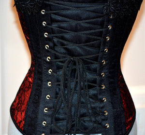 Classic satin overbust authentic corset with lace. Steel-boned corset for tight lacing. Prom, gothic, steampunk Victorian corset. Corsettery