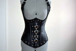 Real leather steampunk or gothic style corset vest with metal decor, authentic steel-boned custom made corset for waist training and tight lacing Corsettery