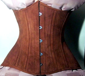 Real double row steel boned underbust corset from lambskin suede. Exclusive steampunk historical corset with double rows of bones. Western Corsettery
