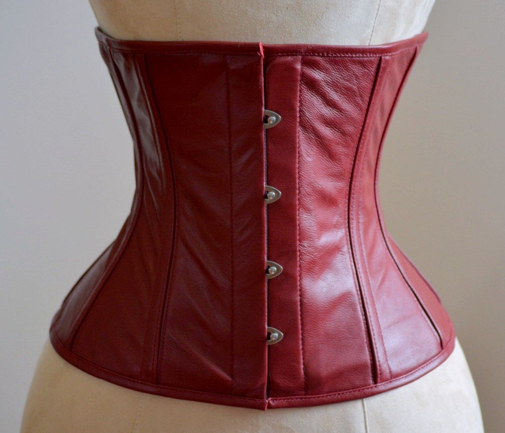 High quality lambskin waist steel-boned authentic corset of dark red c –  Corsettery Authentic Corsets USA