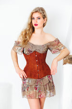 Véritable corset en cuir d'agneau désossé en cuir suédé. Corset historique steampunk exclusif avec double rangées d'os. Occidental