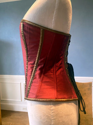 Classic taffeta corset red and black. Steel-boned corset for tight lacing. Prom, gothic, steampunk Victorian corset. Corsettery