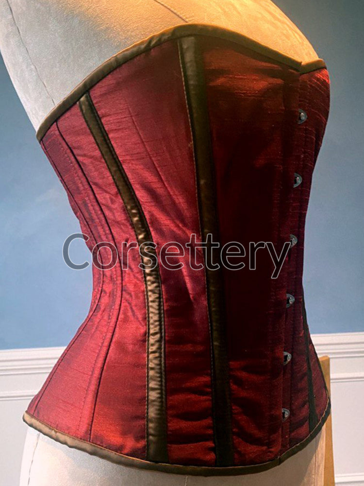 
                  
                    Classic taffeta corset red and black. Steel-boned corset for tight lacing. Prom, gothic, steampunk Victorian corset. Corsettery
                  
                