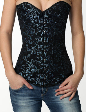 Exclusive long brocade corset, black, blue, red, green available